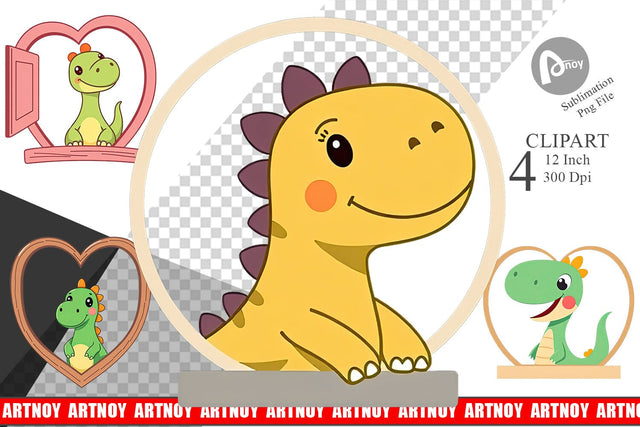Clipart Heart Dinosaur Sublimation artnoy 
