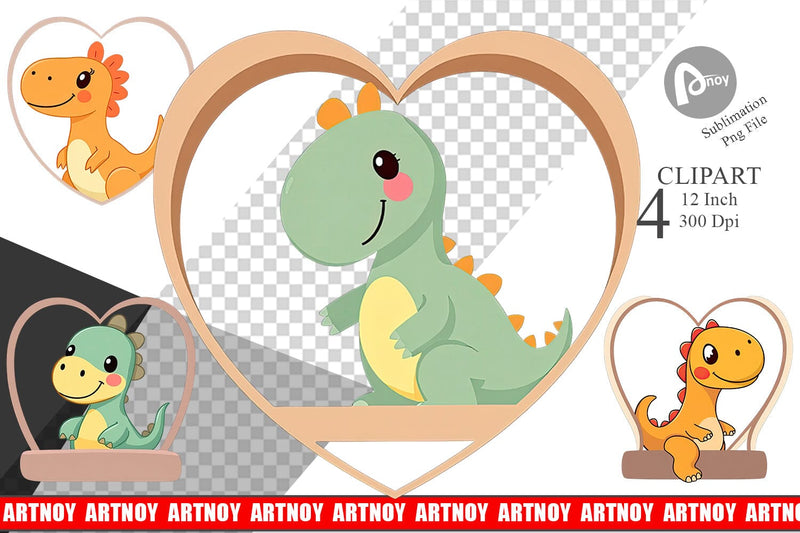 Clipart Heart Dinosaur Sublimation artnoy 