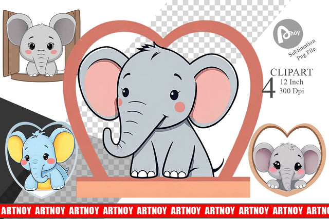 Clipart Heart Elephant Sublimation artnoy 