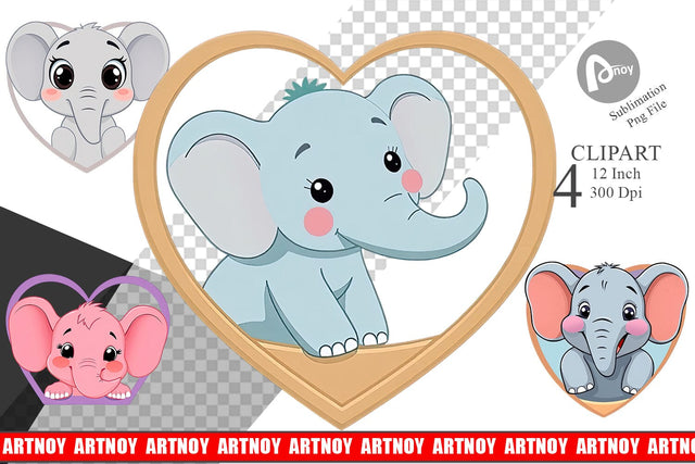 Clipart Heart Elephant Sublimation artnoy 