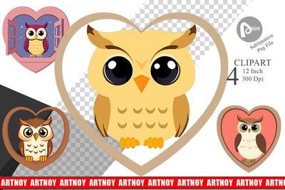 Clipart Heart Owl Sublimation artnoy 