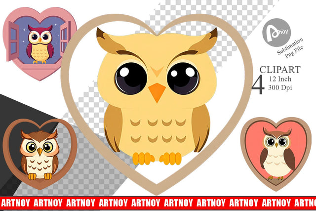 Clipart Heart Owl Sublimation artnoy 