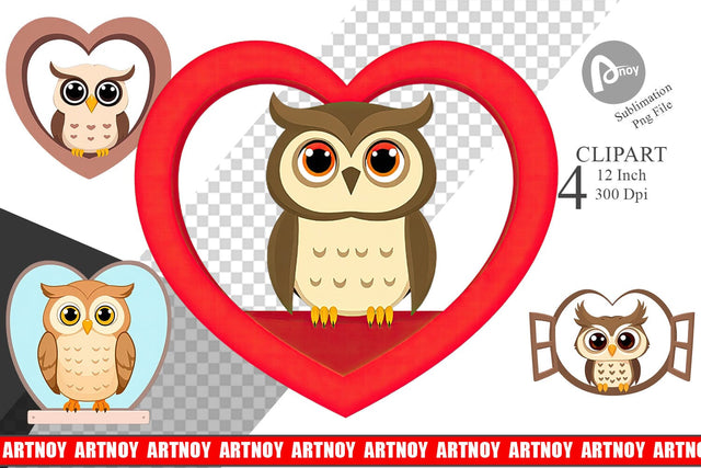 Clipart Heart Owl Sublimation artnoy 