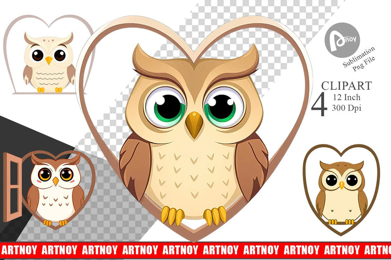 Clipart Heart Owl Sublimation artnoy 