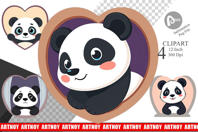 Clipart Heart Panda Sublimation artnoy 