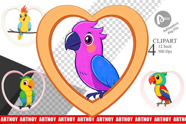 Clipart Heart Parrot Sublimation artnoy 