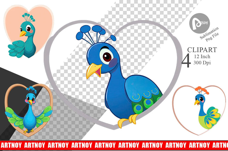 Clipart Heart Peacock Sublimation artnoy 