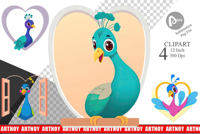 Clipart Heart Peacock Sublimation artnoy 