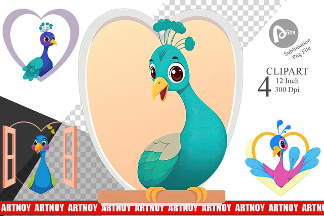 Clipart Heart Peacock Sublimation artnoy 
