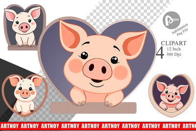 Clipart Heart Pig Sublimation artnoy 