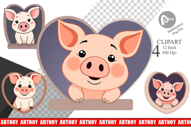 Clipart Heart Pig Sublimation artnoy 
