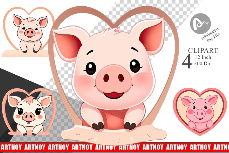 Clipart Heart Pig Sublimation artnoy 