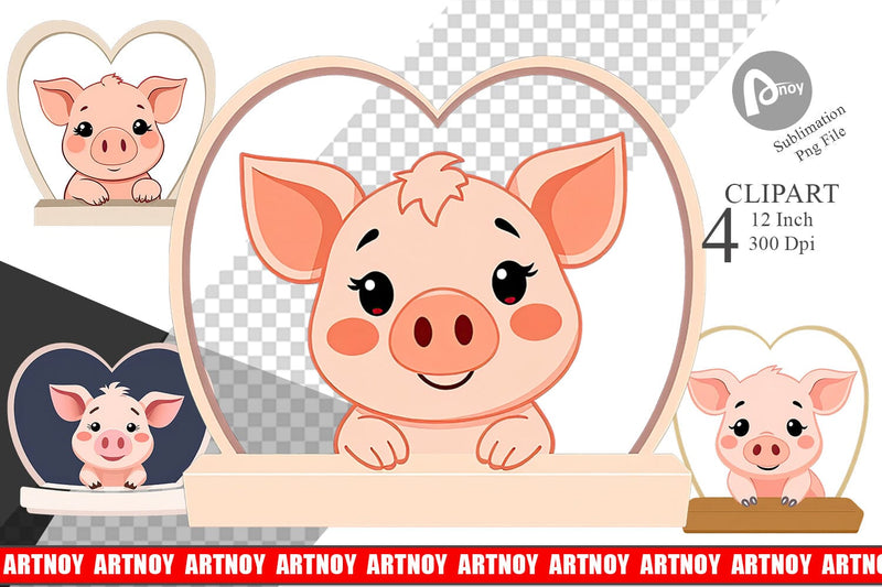 Clipart Heart Pig Sublimation artnoy 