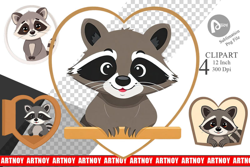 Clipart Heart Raccoon Sublimation artnoy 