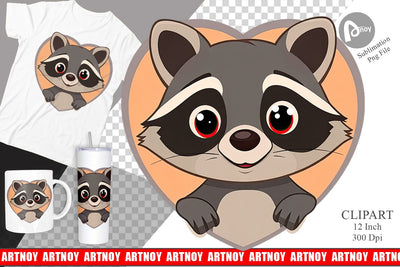 Clipart Heart Raccoon Sublimation artnoy 