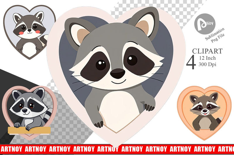 Clipart Heart Raccoon Sublimation artnoy 