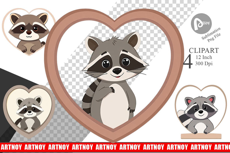 Clipart Heart Raccoon Sublimation artnoy 