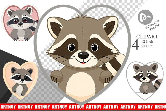 Clipart Heart Raccoon Sublimation artnoy 