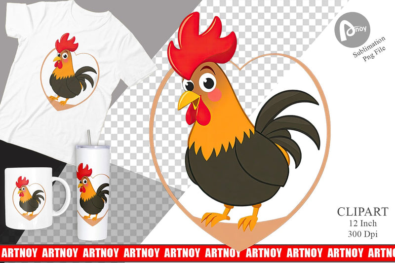 Clipart Heart Rooster Sublimation artnoy 