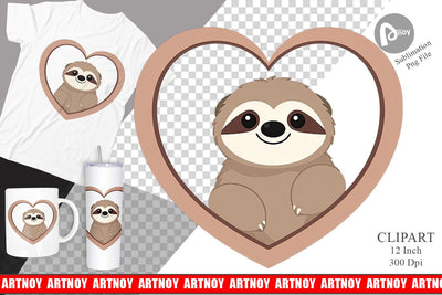 Clipart Heart Sloth Sublimation artnoy 
