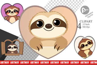 Clipart Heart Sloth Sublimation artnoy 