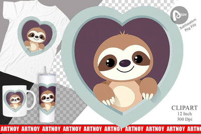 Clipart Heart Sloth Sublimation artnoy 