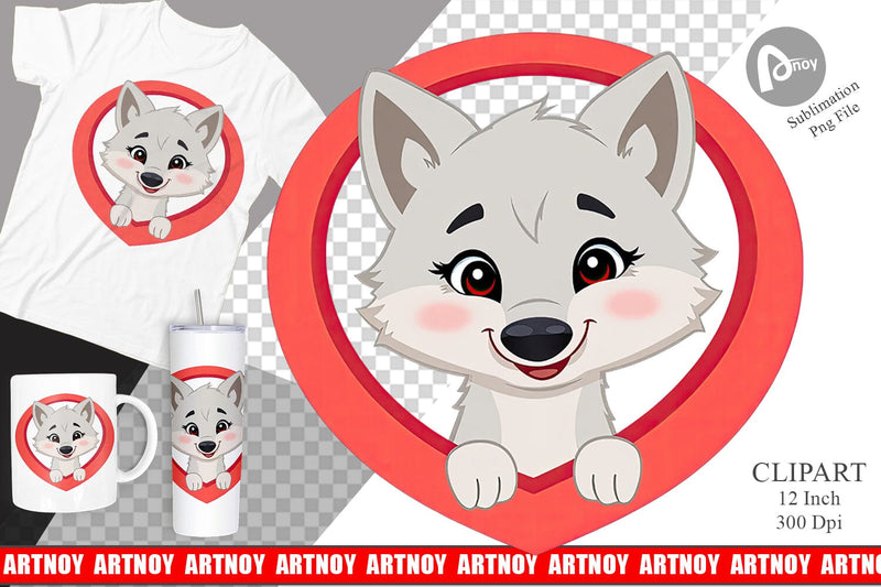Clipart Heart Wolf Sublimation artnoy 