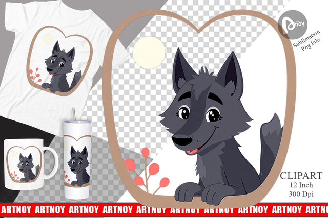 Clipart Heart Wolf Sublimation artnoy 