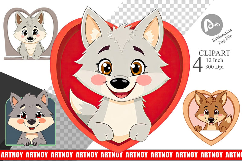 Clipart Heart Wolf Sublimation artnoy 