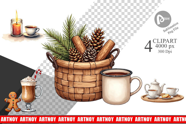 Clipart Hygge Home Comforts Watercolor Sublimation artnoy 