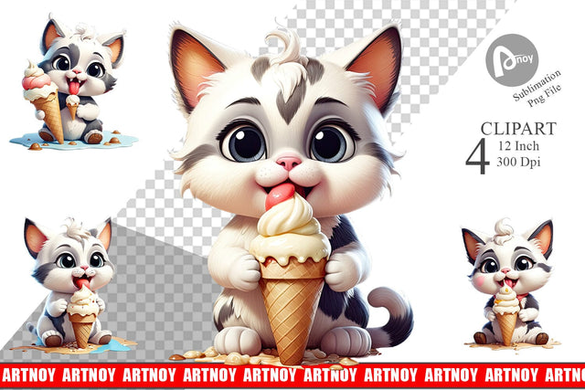 Clipart Ice Cream Cat Sublimation artnoy 