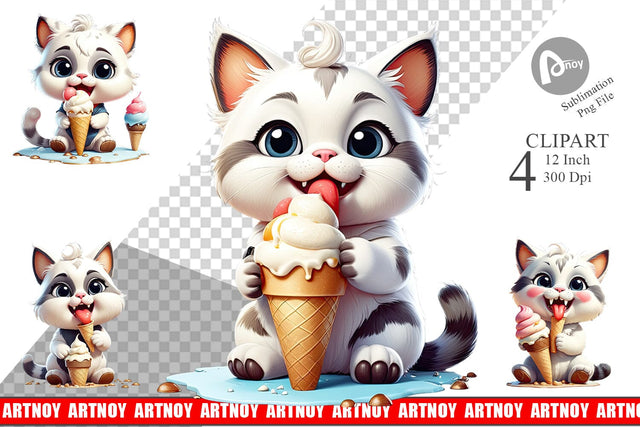 Clipart Ice Cream Cat Sublimation artnoy 