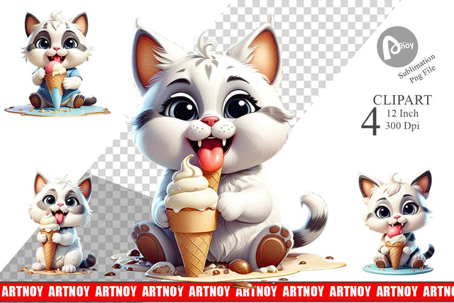 Clipart Ice Cream Cat Sublimation artnoy 