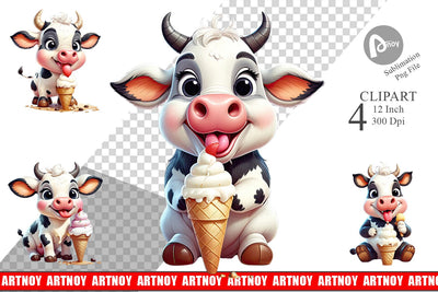 Clipart Ice Cream Cow Sublimation artnoy 