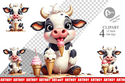 Clipart Ice Cream Cow Sublimation artnoy 