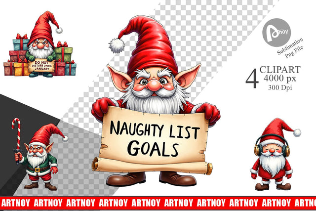 Clipart Jingle Hell: Cynical Christmas Gnome Sublimation artnoy 