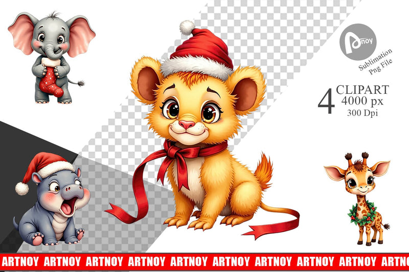 Clipart Jungle Jingle Safari Vintage Christmas Animals Sublimation artnoy 