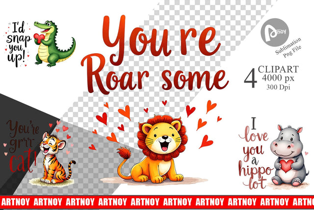 Clipart Jungle Sweethearts Baby Animal Valentine Puns Sublimation artnoy 