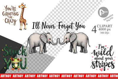 Clipart Jungle Sweethearts Baby Animal Valentine Puns Sublimation artnoy 