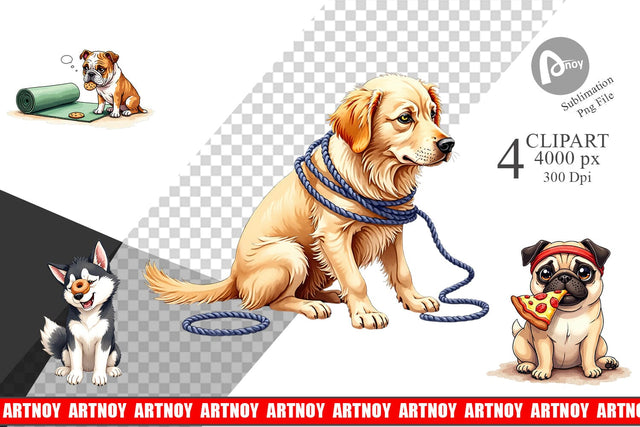 Clipart Lazy & Proud Anti-Fitness Dog Sublimation artnoy 
