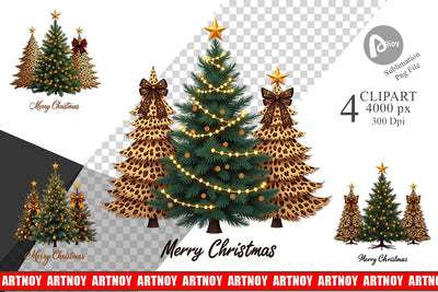 Clipart Leopard Christmas Trees Sublimation artnoy 
