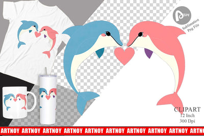 Clipart Love Dolphin Sublimation artnoy 