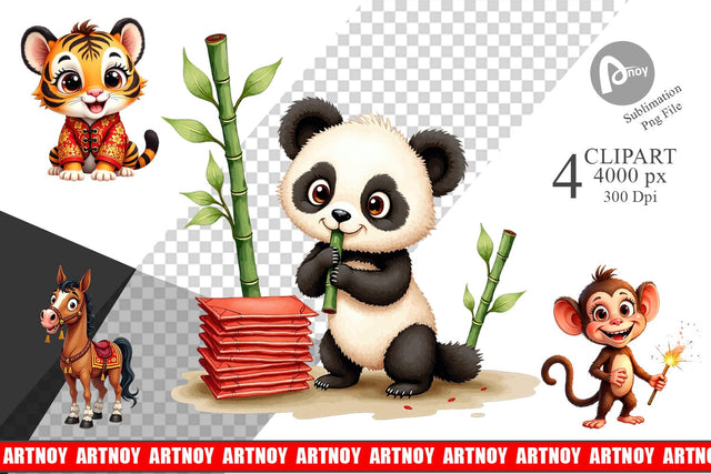 Clipart Lunar New Year Cuties 2026 Watercolor Sublimation artnoy 