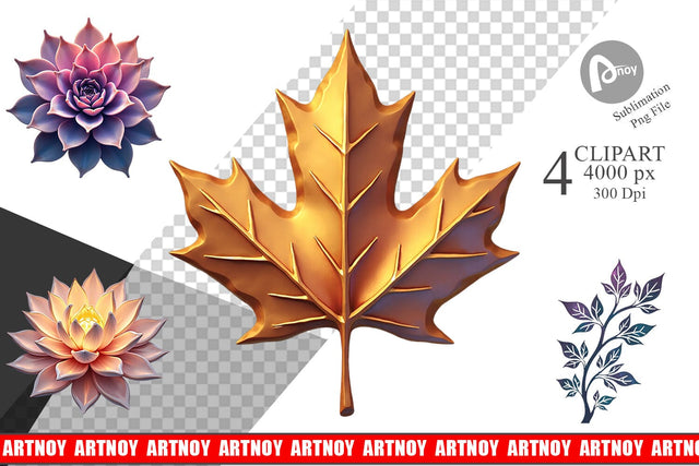 Clipart Metallic Botanicals Sublimation artnoy 