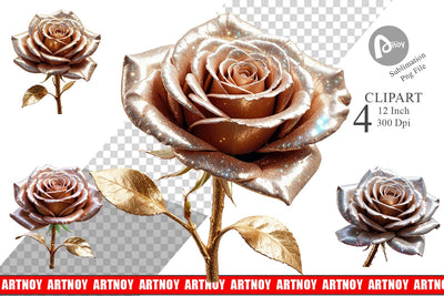 Clipart Metallic Rose Sublimation artnoy 