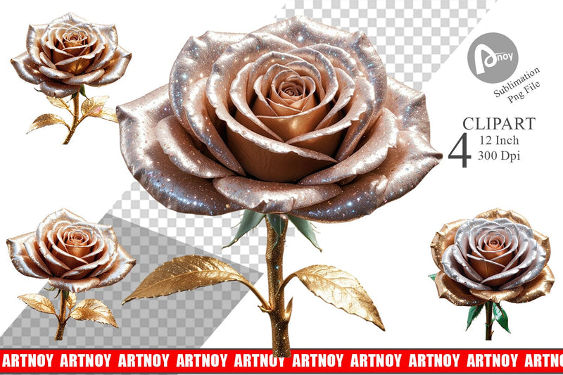Clipart Metallic Rose Sublimation artnoy 