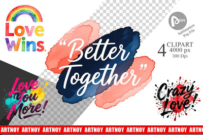 Clipart Modern Love Notes Watercolor Sublimation artnoy 