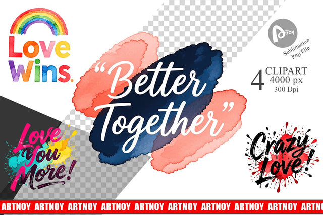 Clipart Modern Love Notes Watercolor Sublimation artnoy 