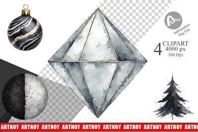 Clipart Modern Monochrome & Silver Christmas Sublimation artnoy 