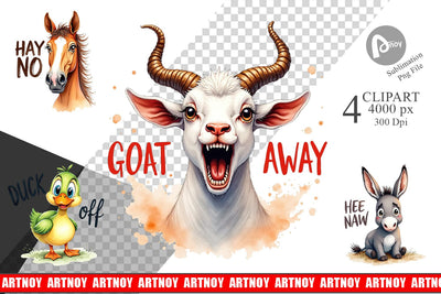 Clipart Moody Farm Animal Watercolor Quotes Sublimation artnoy 